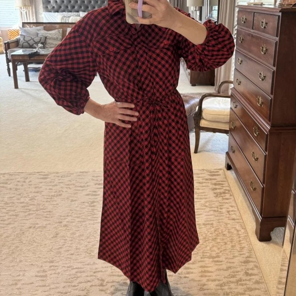 Woolrich x Target L Large Buffalo Check Long Sleeve Utility Midi Shirt Dress NWT - Picture 7 of 13
